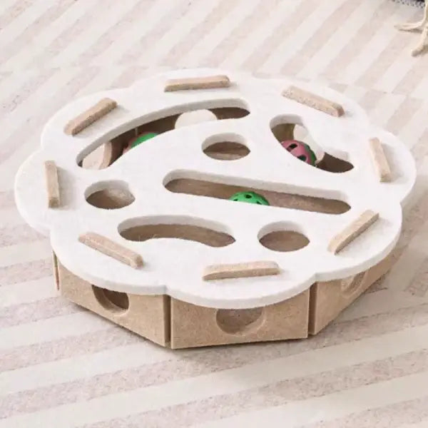 Interactive Cat Maze Toys Type Felt Box with Bell Ball Fun Training - White Round / China Mainland