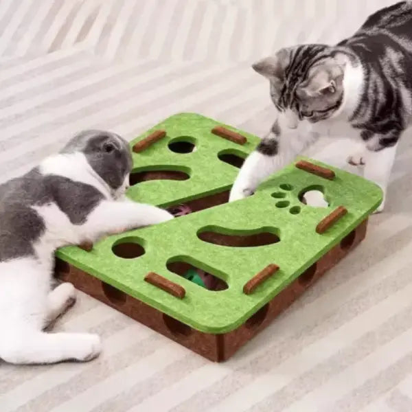 Interactive Cat Maze Toys Type Felt Box with Bell Ball Fun Training