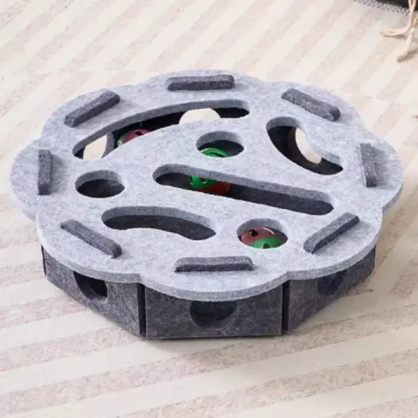 Interactive Cat Maze Toys Type Felt Box with Bell Ball Fun Training - Gray Round / China Mainland