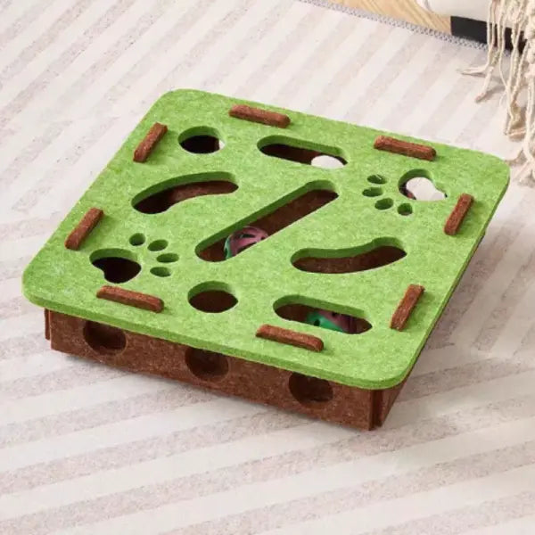 Interactive Cat Maze Toys Type Felt Box with Bell Ball Fun Training - Green Square / China Mainland
