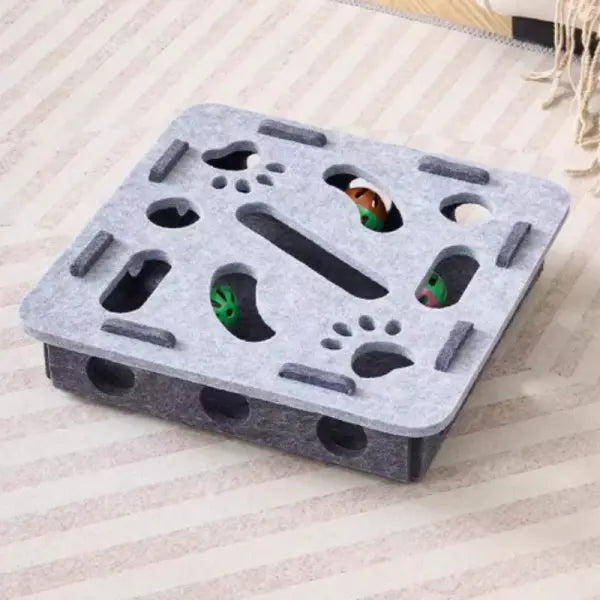 Interactive Cat Maze Toys Type Felt Box with Bell Ball Fun Training - Gray Square / China Mainland