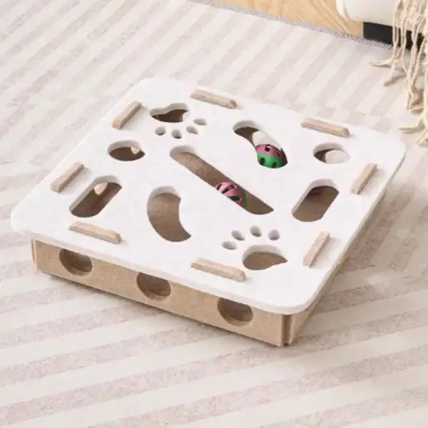 Interactive Cat Maze Toys Type Felt Box with Bell Ball Fun Training - White Square / China Mainland