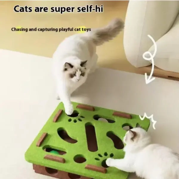 Interactive Cat Maze Toys Type Felt Box with Bell Ball Fun Training