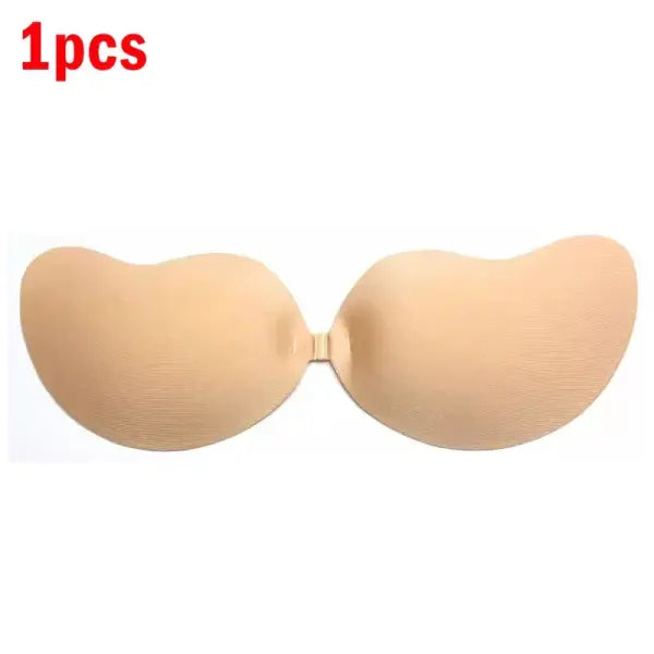 Invisible Strapless Adhesive Stick-On Bra Seamless Push-Up Silicone Bra & Nipple Covers - 1pcs- Skin / C