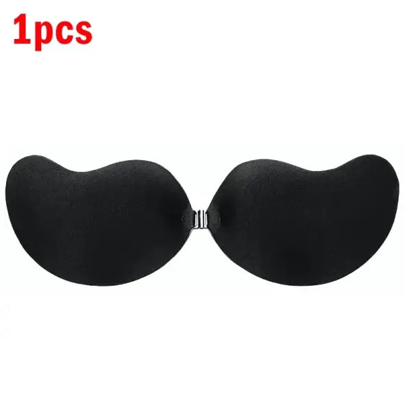 Invisible Strapless Adhesive Stick-On Bra Seamless Push-Up Silicone Bra & Nipple Covers - 1pc- Black / C