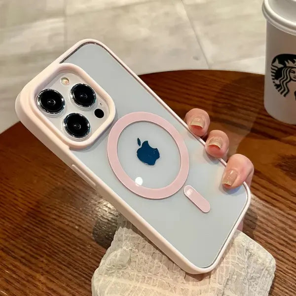 iPhone Series Compatible MagSafe Case Transparent Clear Luxury Protection - Pink / iPhone17