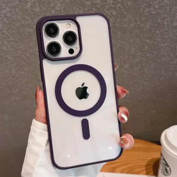 iPhone Series Compatible MagSafe Case Transparent Clear Luxury Protection - Purple / iPhone 11 Pro
