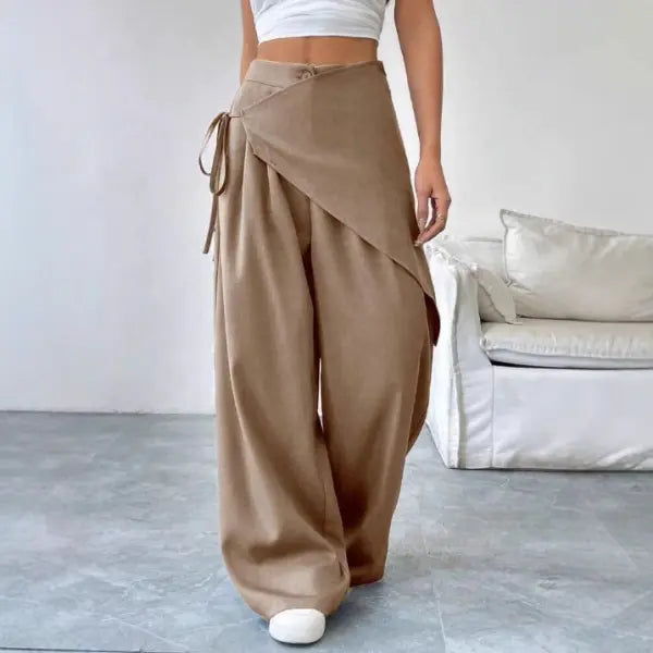 Irregular Design Wide Leg Pants Plus Size Fashion Casual Straight Trousers - None