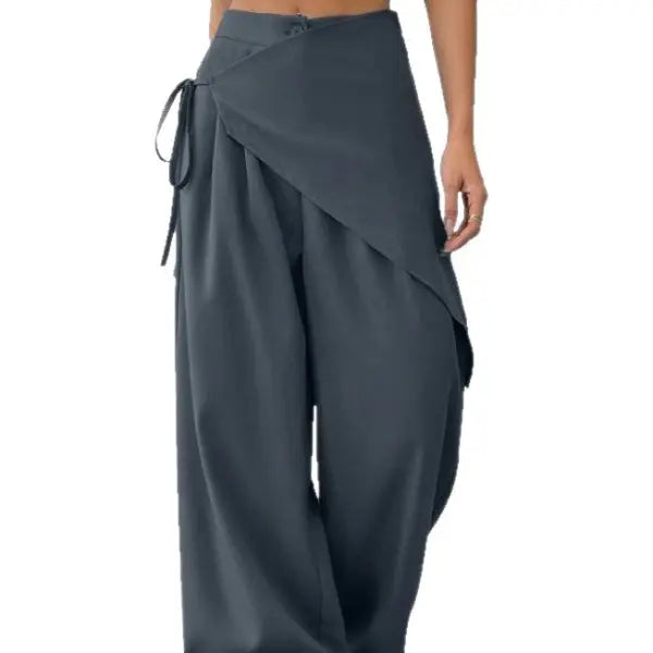 Irregular Design Wide Leg Pants Plus Size Fashion Casual Straight Trousers - None