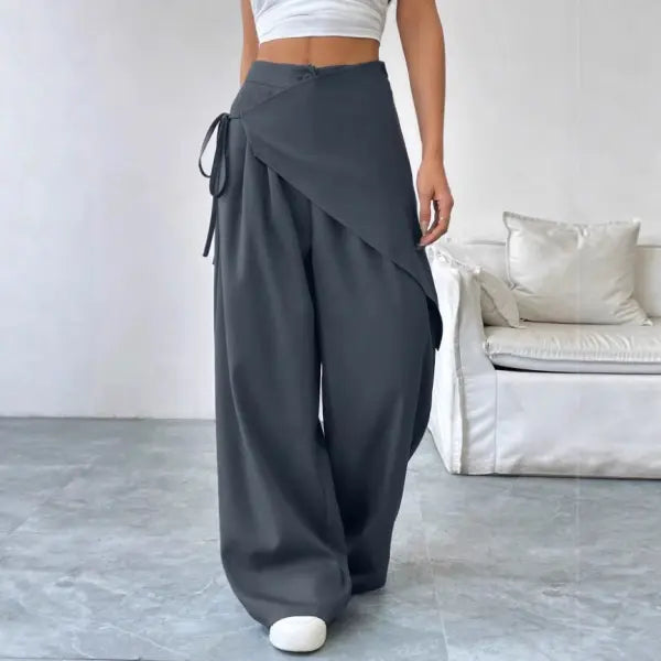 Irregular Design Wide Leg Pants Plus Size Fashion Casual Straight Trousers - None