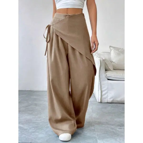 Irregular Design Wide Leg Pants Plus Size Fashion Casual Straight Trousers - Khaki / L - None
