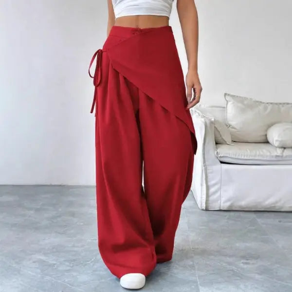 Irregular Design Wide Leg Pants Plus Size Fashion Casual Straight Trousers - None