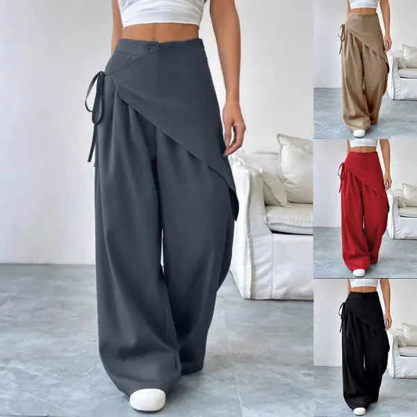 Irregular Design Wide Leg Pants Plus Size Fashion Casual Straight Trousers - None