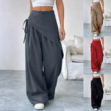 Irregular Design Wide Leg Pants Plus Size Fashion Casual Straight Trousers - None
