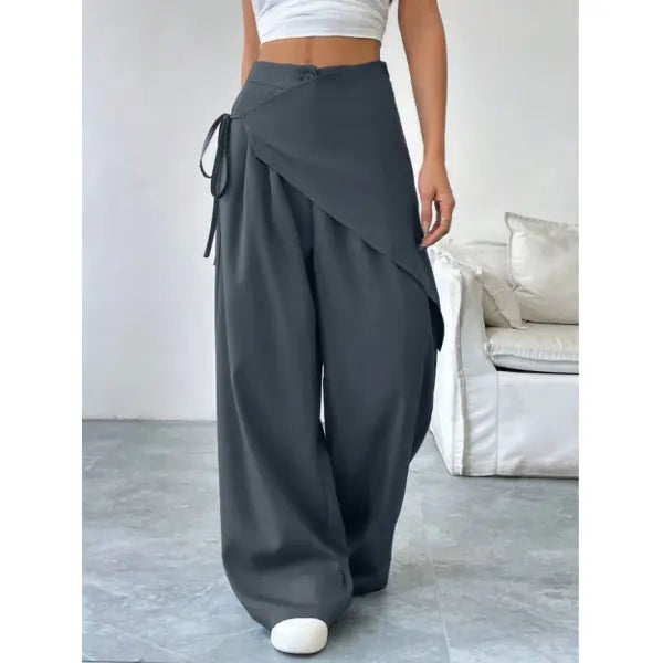 Irregular Design Wide Leg Pants Plus Size Fashion Casual Straight Trousers - Slabstone Gray / L - None