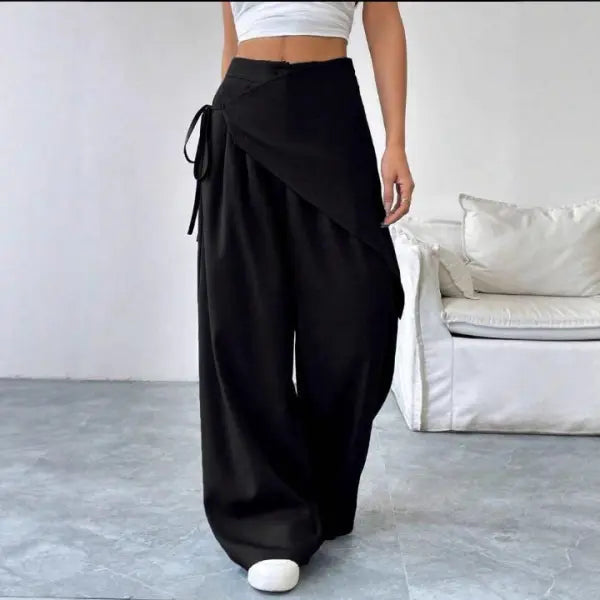 Irregular Design Wide Leg Pants Plus Size Fashion Casual Straight Trousers - None
