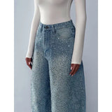 Irregular Rhinestone Slim Fit Denim Jeans – Vintage High Fashion Statement - None