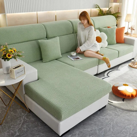 Jacquard Twill Sofa Slipcover - Elastic Furniture Protector