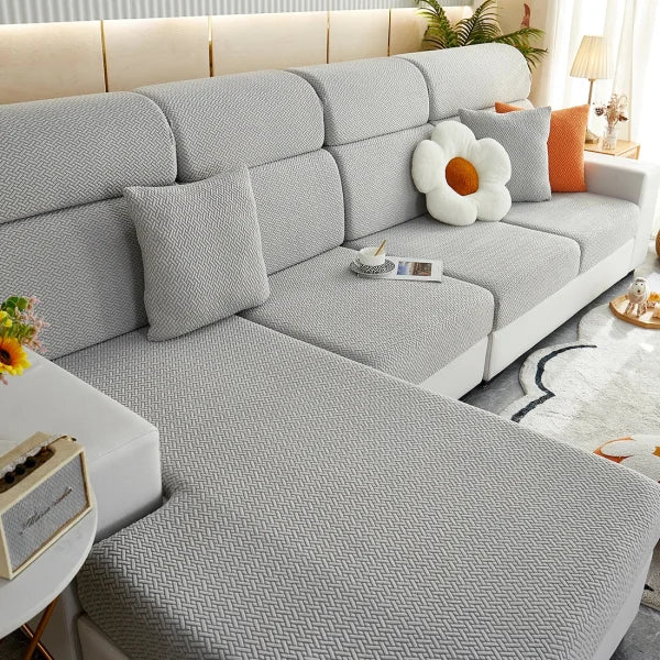Jacquard Twill Sofa Slipcover - Elastic Furniture Protector