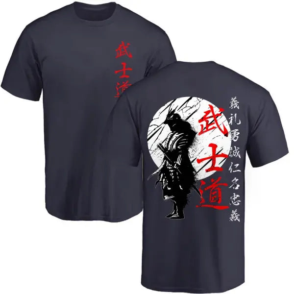 Japan Samurai Spirit T Shirts For Men Japanese Style Back Print Loose Oversized 100% Cotton Tops T-shirt Bushido Male