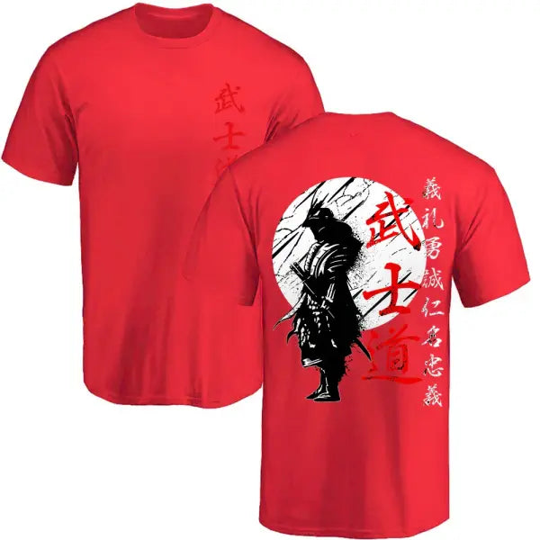 Japan Samurai Spirit T Shirts For Men Japanese Style Back Print Loose Oversized 100% Cotton Tops T-shirt Bushido Male