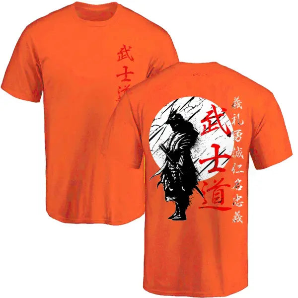 Japan Samurai Spirit T Shirts For Men Japanese Style Back Print Loose Oversized 100% Cotton Tops T-shirt Bushido Male