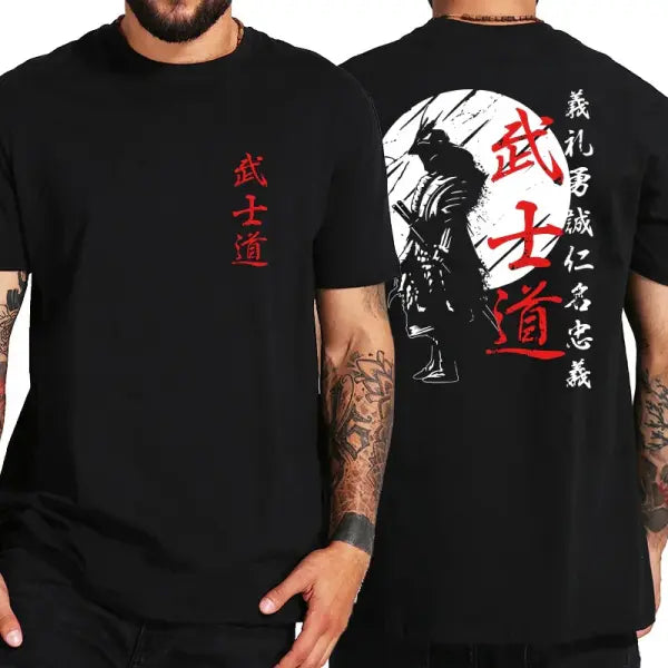 Japan Samurai Spirit T Shirts For Men Japanese Style Back Print Loose Oversized 100% Cotton Tops T-shirt Bushido Male