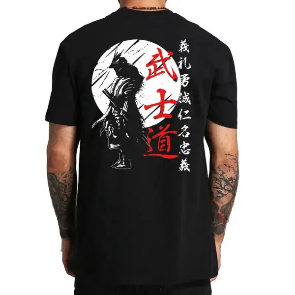 Japan Samurai Spirit T Shirts For Men Japanese Style Back Print Loose Oversized 100% Cotton Tops T-shirt Bushido Male