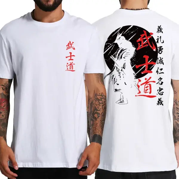 Japan Samurai Spirit T Shirts For Men Japanese Style Back Print Loose Oversized 100% Cotton Tops T-shirt Bushido Male