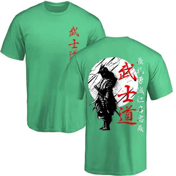 Japan Samurai Spirit T Shirts For Men Japanese Style Back Print Loose Oversized 100% Cotton Tops T-shirt Bushido Male