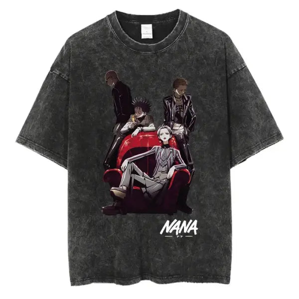 Japanese Anime Nana Osaki Print Vintage Washed Tshirt Harajuku Streetwear Graphic T-Shirt Summer Short Sleeve Cotton