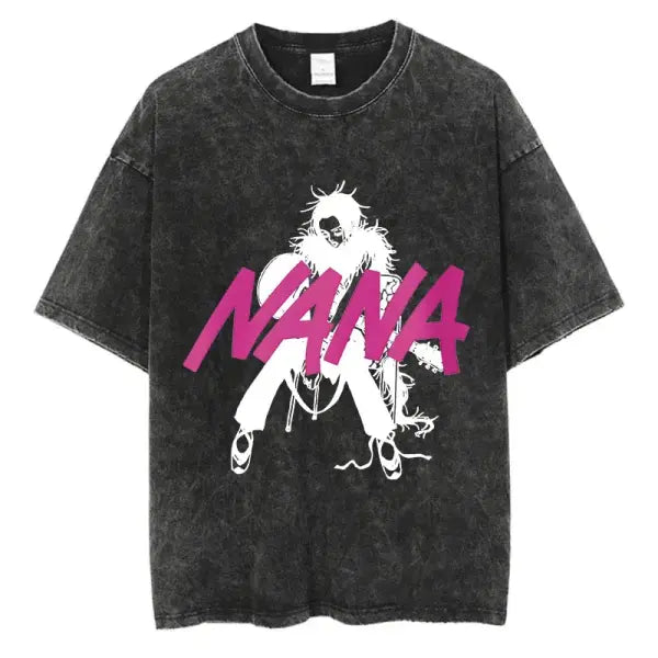 Japanese Anime Nana Osaki Print Vintage Washed Tshirt Harajuku Streetwear Graphic T-Shirt Summer Short Sleeve Cotton