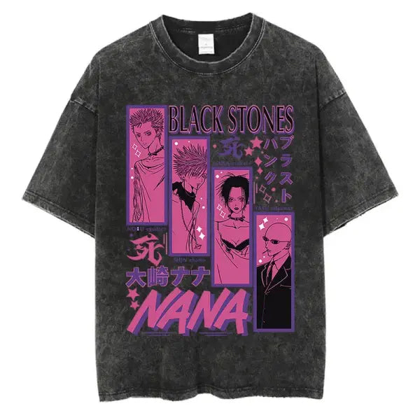 Japanese Anime Nana Osaki Print Vintage Washed Tshirt Harajuku Streetwear Graphic T-Shirt Summer Short Sleeve Cotton