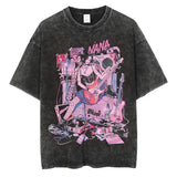 Japanese Anime Nana Osaki Print Vintage Washed Tshirt Harajuku Streetwear Graphic T-Shirt Summer Short Sleeve Cotton
