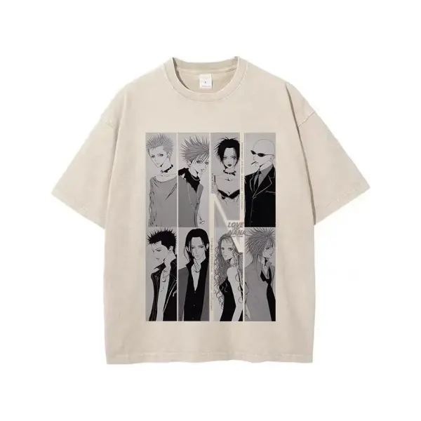 Japanese Anime Nana Osaki Print Vintage Washed Tshirt Harajuku Streetwear Graphic T-Shirt Summer Short Sleeve Cotton