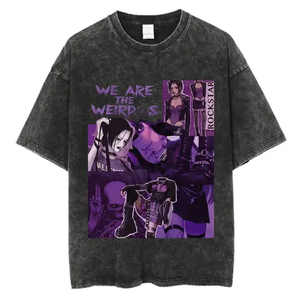 Japanese Anime Nana Osaki Print Vintage Washed Tshirt Harajuku Streetwear Graphic T-Shirt Summer Short Sleeve Cotton