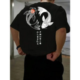 Japanese Koi Harajuku Illustration Pattern T-Shirt Men Summer Casual T Shirt Soft Fashion Short Sleeve Loose Cotton