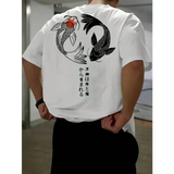 Japanese Koi Harajuku Illustration Pattern T-Shirt Men Summer Casual T Shirt Soft Fashion Short Sleeve Loose Cotton