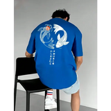 Japanese Koi Harajuku Illustration Pattern T-Shirt Men Summer Casual T Shirt Soft Fashion Short Sleeve Loose Cotton