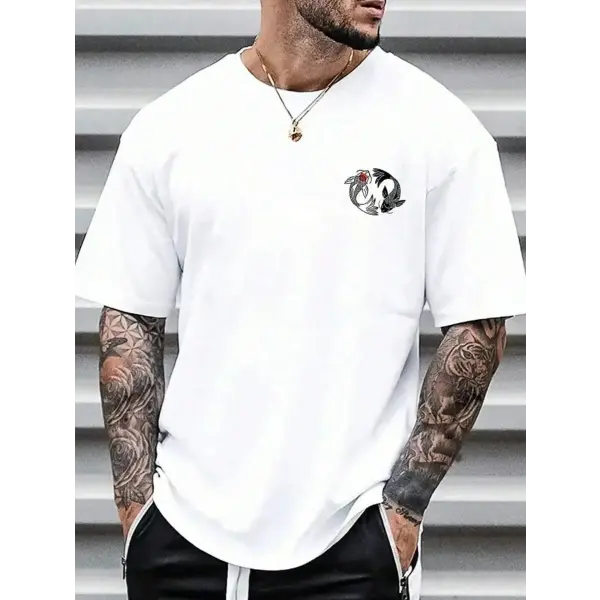 Japanese Koi Harajuku Illustration Pattern T-Shirt Men Summer Casual T Shirt Soft Fashion Short Sleeve Loose Cotton