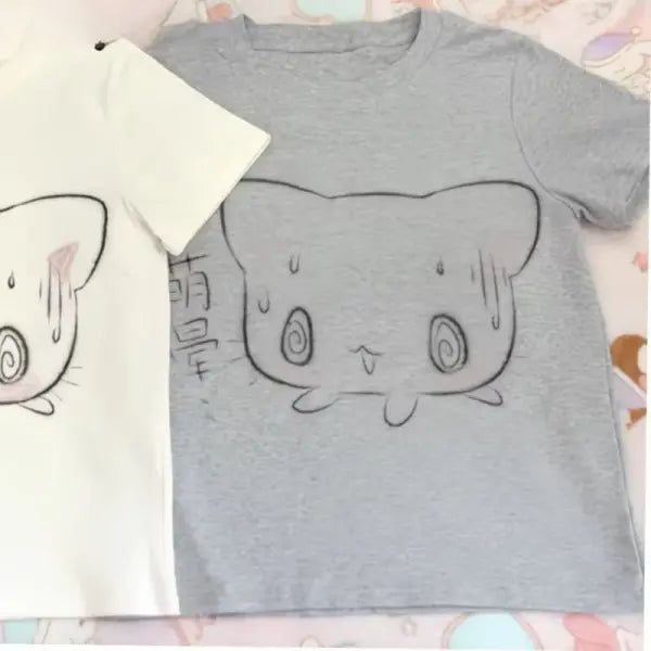 Oversized Y2K Anime Graphic T-Shirt - Cute Harajuku Aesthetic Women’s Tee - DM1557-gray / S