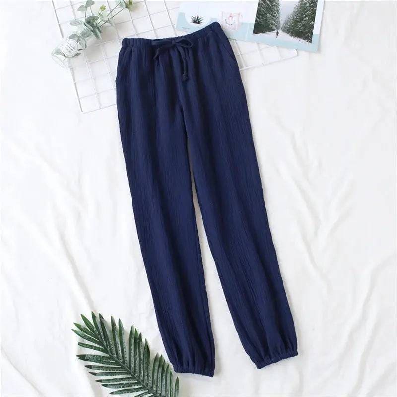 Japanese Pajamas - Soft Cotton Spring Autumn Pajamas for Comfort - Lady Navy / L