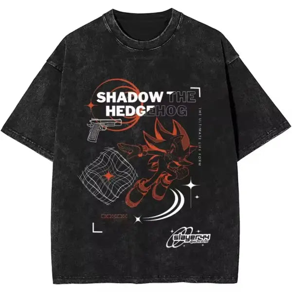 Japanese Shadows Hedgehog Washed New Arrival Mens Clothes Tee Shirt Homme Graphic T-Shirts Men Tshirt for Men Ropa