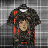 Japanese T-Shirt For Men Mechanical Character Graphic T Shirts Short Sleeve Printing Tees Outdoor Oversized Men’s