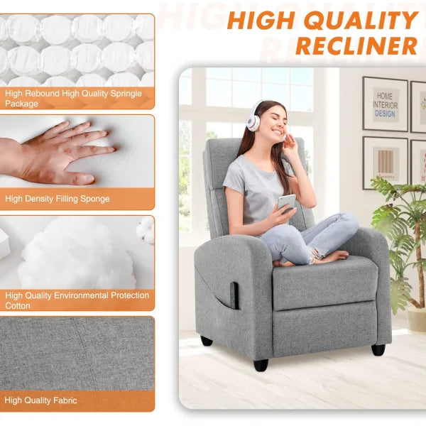 JHK Recliner Chair with Massage & Lumbar Support – Modern Fabric Sofa for Living Room Grey