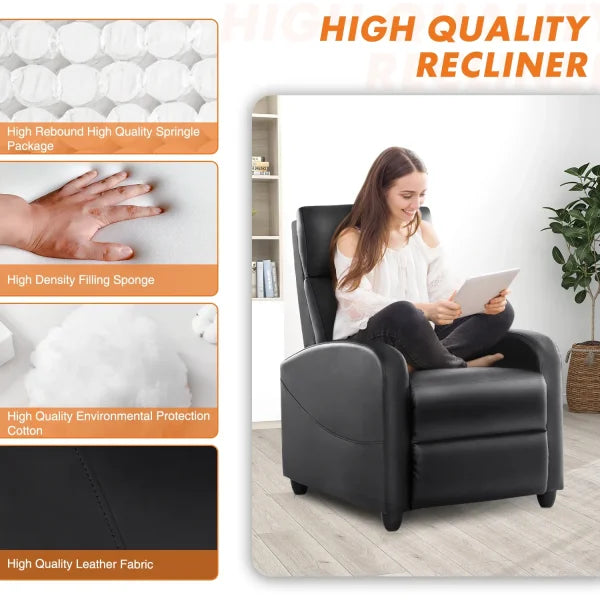 JHK Recliner Chair with Massage & Lumbar Support – Modern Fabric Sofa for Living Room Grey