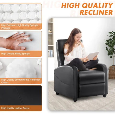 JHK Recliner Chair with Massage & Lumbar Support – Modern Fabric Sofa for Living Room Grey