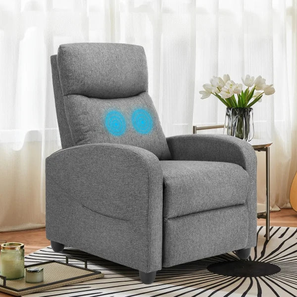 JHK Recliner Chair with Massage & Lumbar Support – Modern Fabric Sofa for Living Room Grey