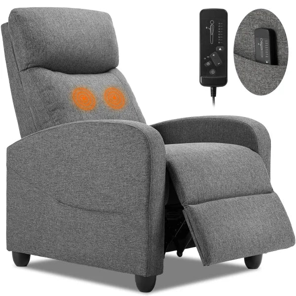 JHK Recliner Chair with Massage & Lumbar Support – Modern Fabric Sofa for Living Room Grey