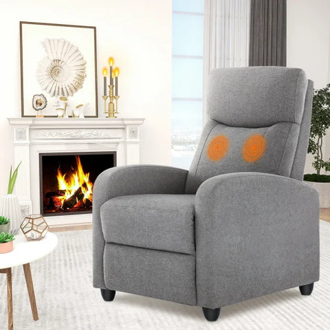 JHK Recliner Chair with Massage & Lumbar Support – Modern Fabric Sofa for Living Room Grey